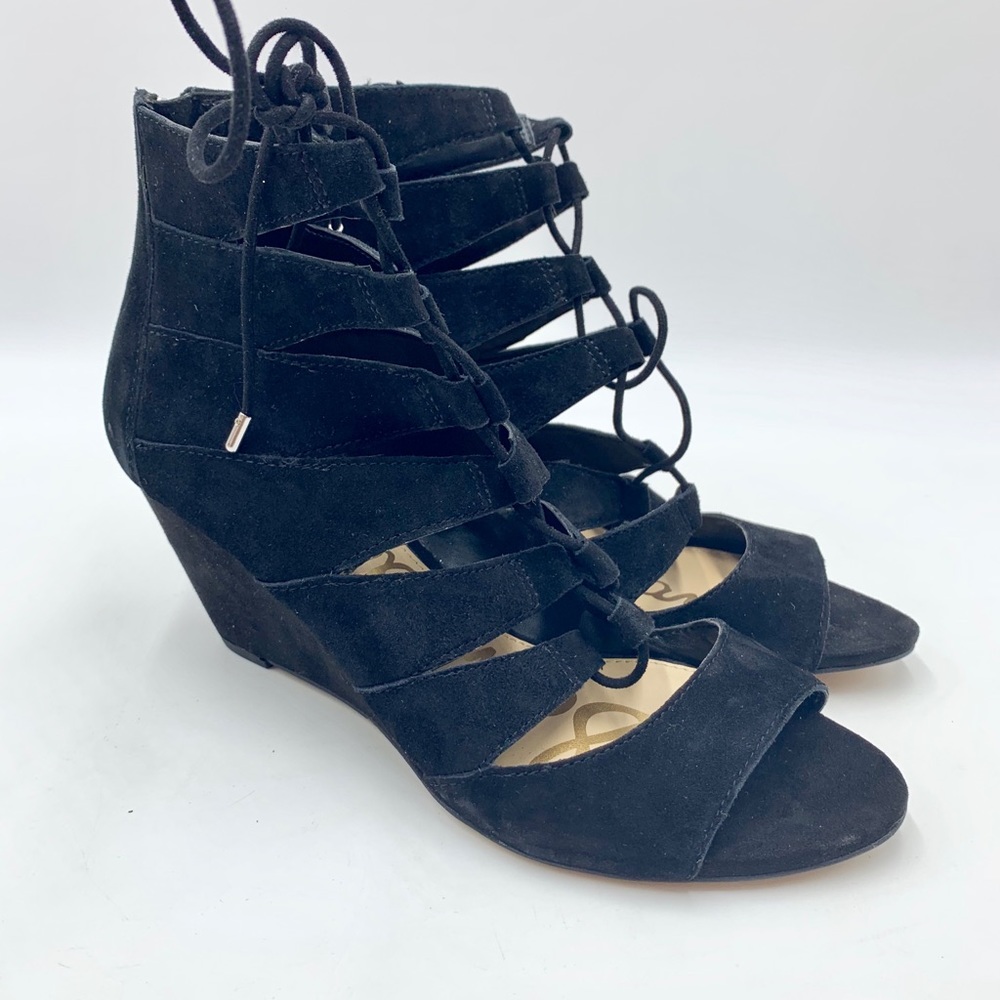 Sam Edelman black back zip weaved wedges size 8